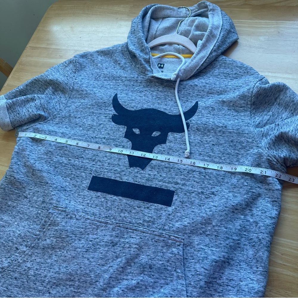 Under Armour Project Rock Short Sleeve Hoodie Gray Brahma Bull Logo Mens L Large - Picture 4 of 9